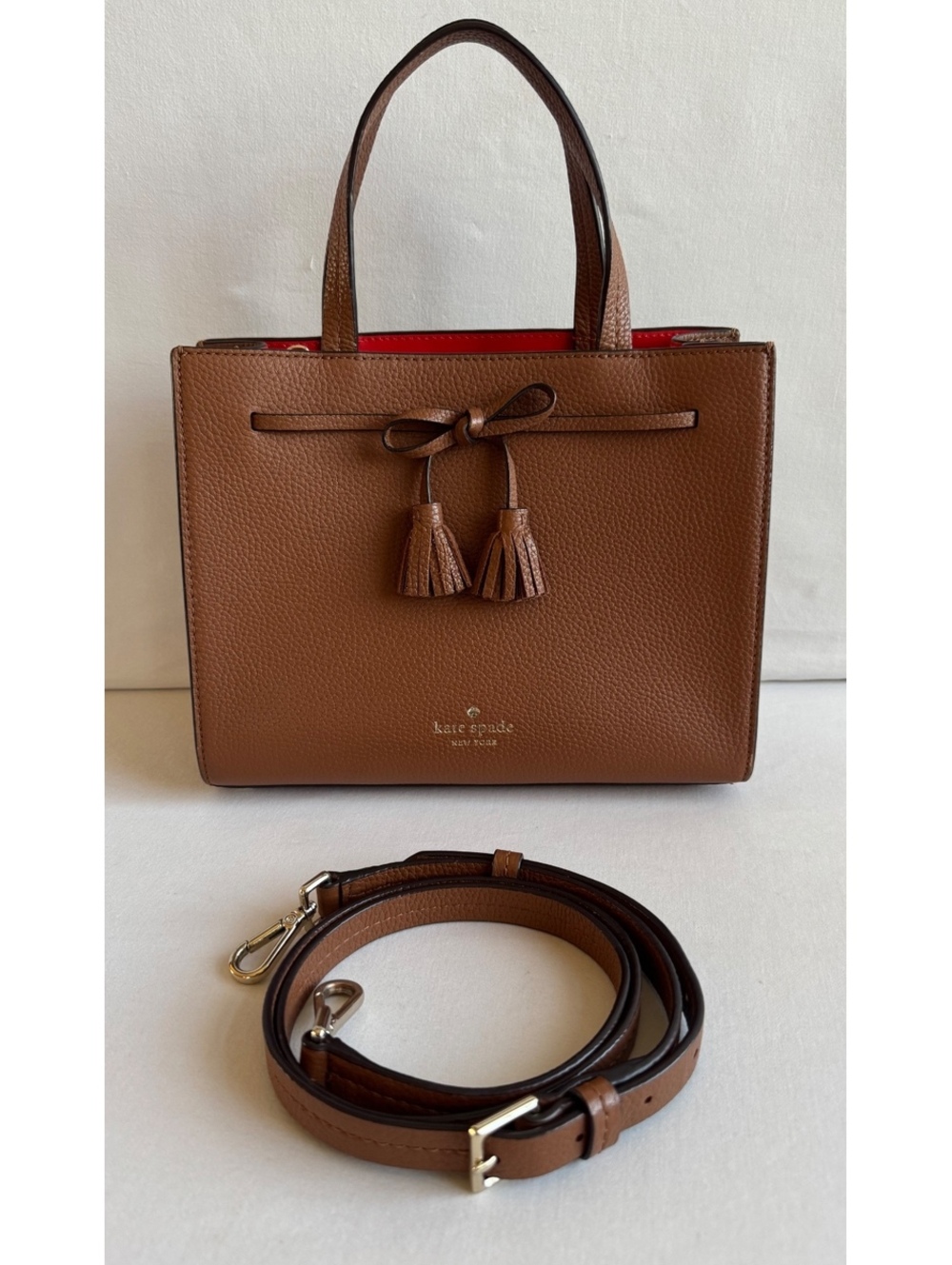 Kate Spade Hayes Street Small Isobel Satchel Brown Leather Bow Tassel 2-Way